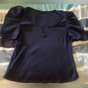Navy Puff Sleeve Top
